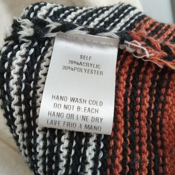 Easel Beige Striped Mid-Weight Knit Fringed Open Cardigan Poncho Western Small - Picture 6 of 8